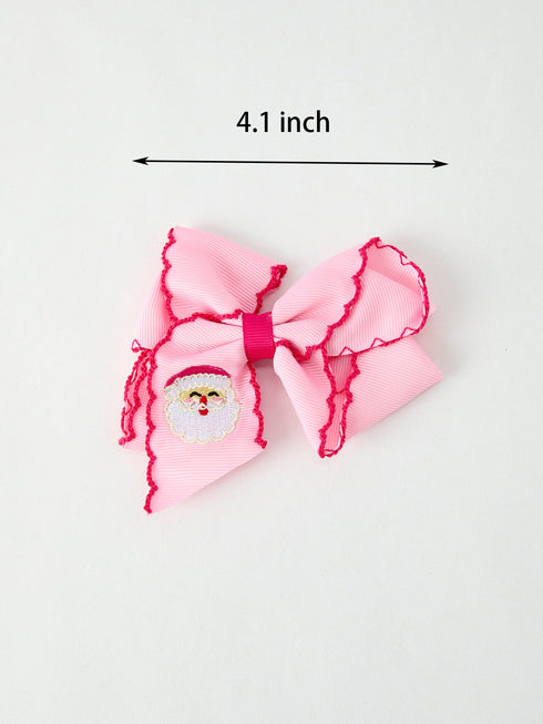 christmas-santa-claus-pink-bow-4-1-inch-hairpin-Sophia's Style--2